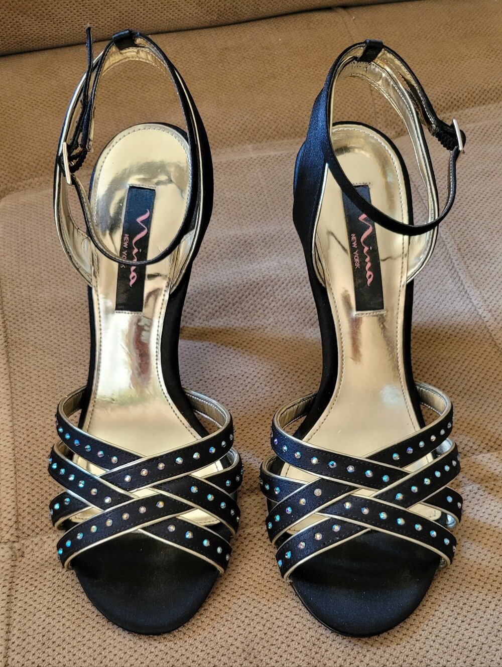 Black In A Suede Texture & Gold Edged Dotted With Rhinestones 8
